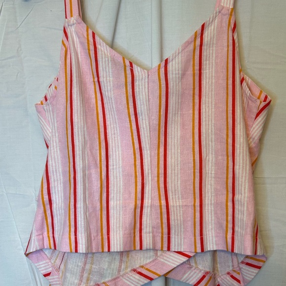Lush Women’s Small Thick Strap Cropped Pink & White Linen Blend Top That Ties - Picture 4 of 4